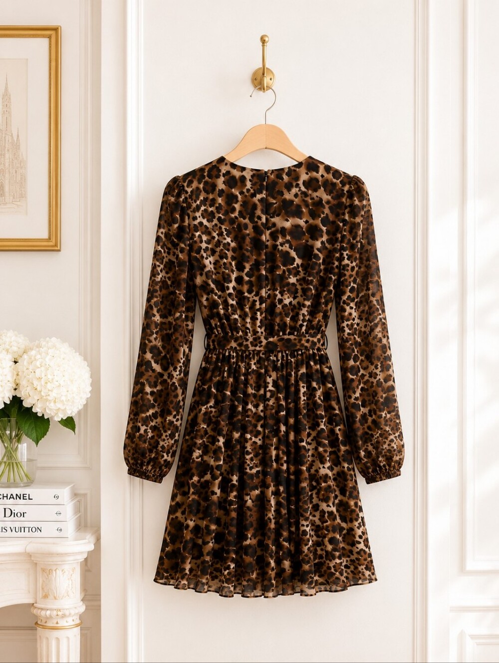 M60 Miss Sixty Leopard Print Belted Dress | Long Sleeve Mini Dress | Size 8 - Picture 7 of 9